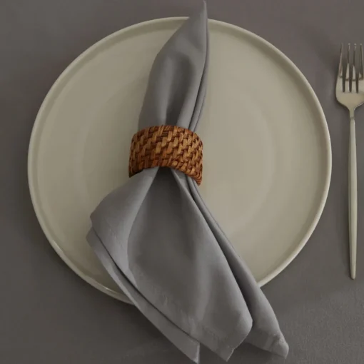 Online Home Belle 2-Piece Fabric Napkin, 40x40cm, Grey Napkin Rings