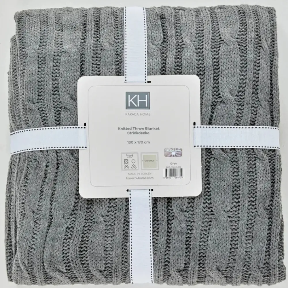 New Home Cable Knit Throw, 130cmx170cm, Grey Throws & Blankets