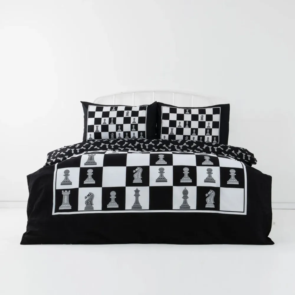 Clearance Home Chess 100% Turkish Cotton Duvet Cover Set, Double, Multi Duvet Cover Sets