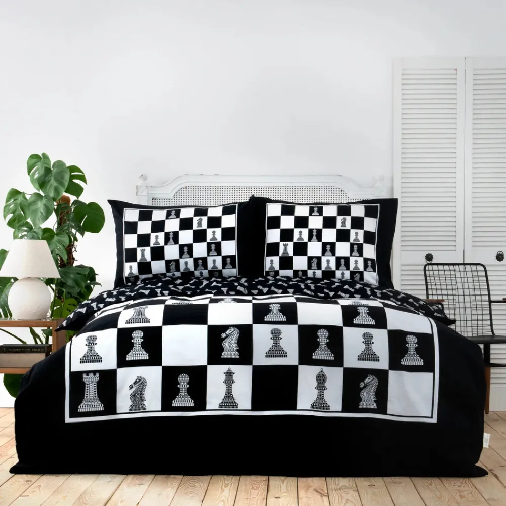 Clearance Home Chess 100% Turkish Cotton Duvet Cover Set, Double, Multi Duvet Cover Sets
