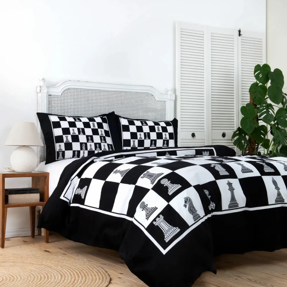 Clearance Home Chess 100% Turkish Cotton Duvet Cover Set, Double, Multi Duvet Cover Sets