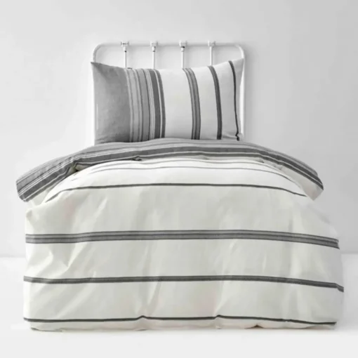 Home Dobby Woven 100% Turkish Cotton Duvet Cover Set, Single, Black White Duvet Cover Sets