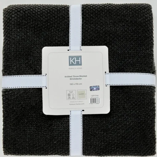 Outlet Home Double Seed Stitch Throw, 130cmx170cm, Dark Grey Throws & Blankets