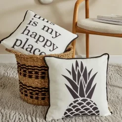 New Home Happy Place Filled Cushion, 43cmx43cm, Black-White Cushions