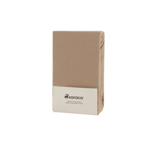 Online Home Jersey 100% Turkish Cotton Fitted Sheet, 180x200+30cm, Beige Bed Sheets