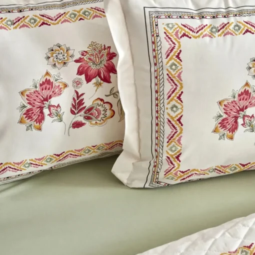 Outlet Home Keira Summer 100% Turkish Cotton Duvet Cover Set with Bed Sheet, Double, Pomegranate Flower Duvet Cover Sets