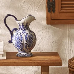 Home Lisbon Handled Vase, 18cm, White Blue Vases
