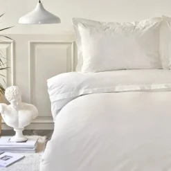 Home Livia Percale Embroidered 100% Turkish Cotton Duvet Cover Set, Double, White Duvet Cover Sets
