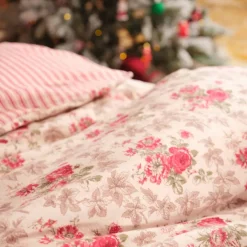 Hot Home Luis 100% Turkish Cotton Flannel Duvet Cover Set with Bed Sheet, Double, Red Multi Duvet Cover Sets
