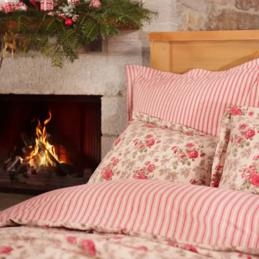 Hot Home Luis 100% Turkish Cotton Flannel Duvet Cover Set with Bed Sheet, Double, Red Multi Duvet Cover Sets
