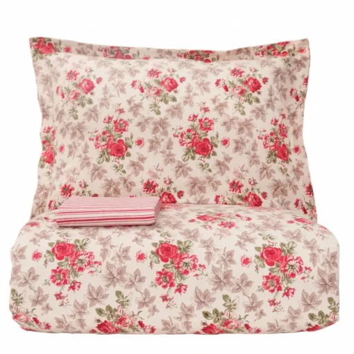 Hot Home Luis 100% Turkish Cotton Flannel Duvet Cover Set with Bed Sheet, Double, Red Multi Duvet Cover Sets