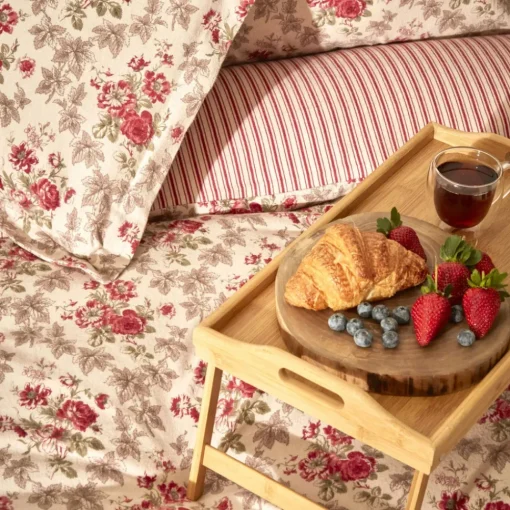 Hot Home Luis 100% Turkish Cotton Flannel Duvet Cover Set with Bed Sheet, Double, Red Multi Duvet Cover Sets