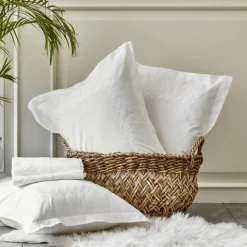 Online Home Marigold Percale 100% Turkish Cotton Embroidered Duvet Cover Set, King, White Duvet Cover Sets