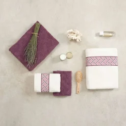 Hot Home Mencia 100% Turkish Cotton Towel Set, Off White Plum Towel Sets