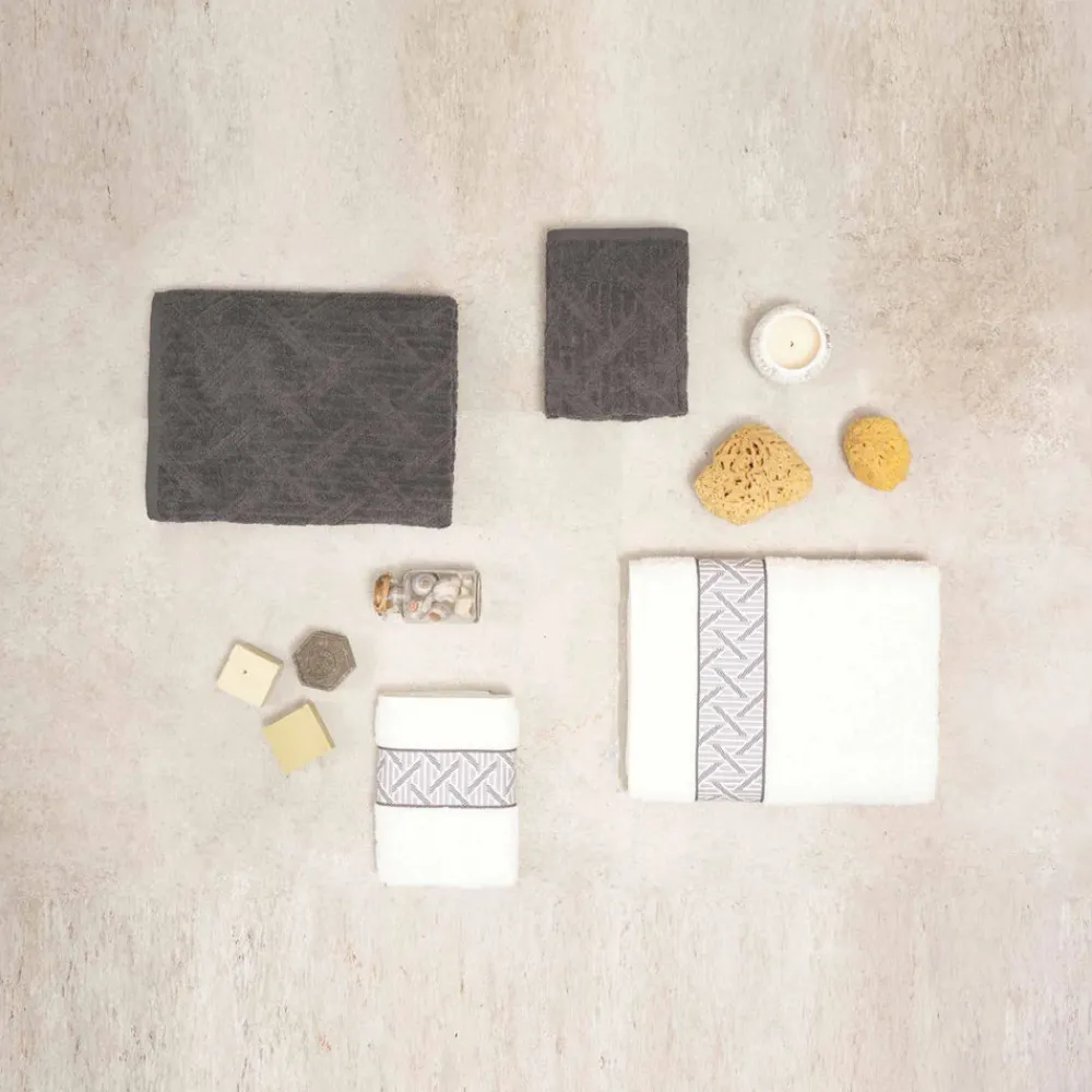 New Home Mencia 100% Turkish Cotton Towel Set, Off White Grey Towel Sets