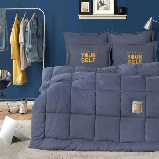 Hot Home Motto 100% Turkish Cotton Comfort Bedding Set, Double, Indigo Bedding Sets|Duvet Cover Sets