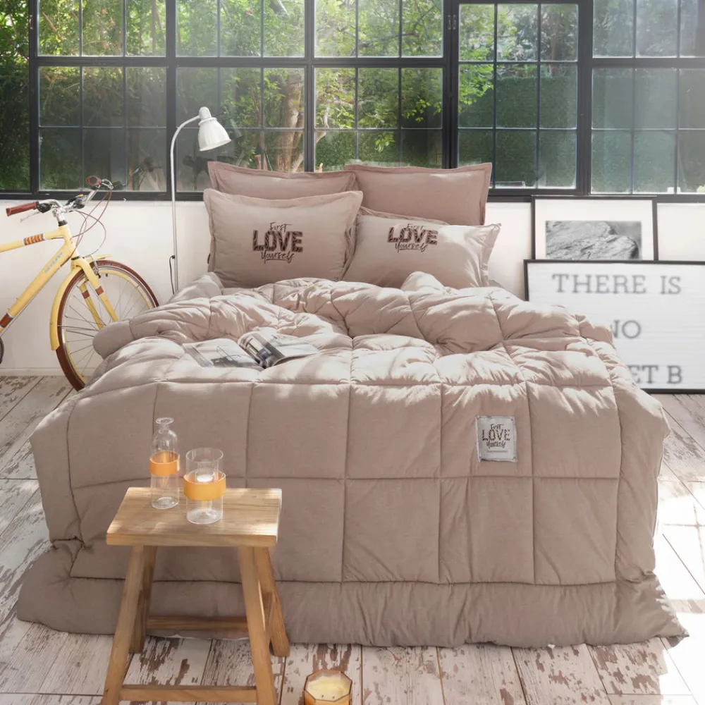 Clearance Home Motto 100% Turkish Cotton Comfort Bedding Set, Double, Beige Bedding Sets|Duvet Cover Sets