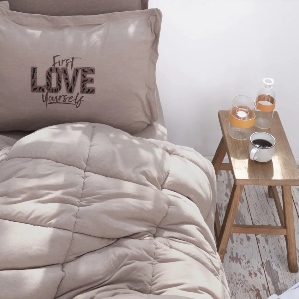 Clearance Home Motto 100% Turkish Cotton Comfort Bedding Set, Double, Beige Bedding Sets|Duvet Cover Sets