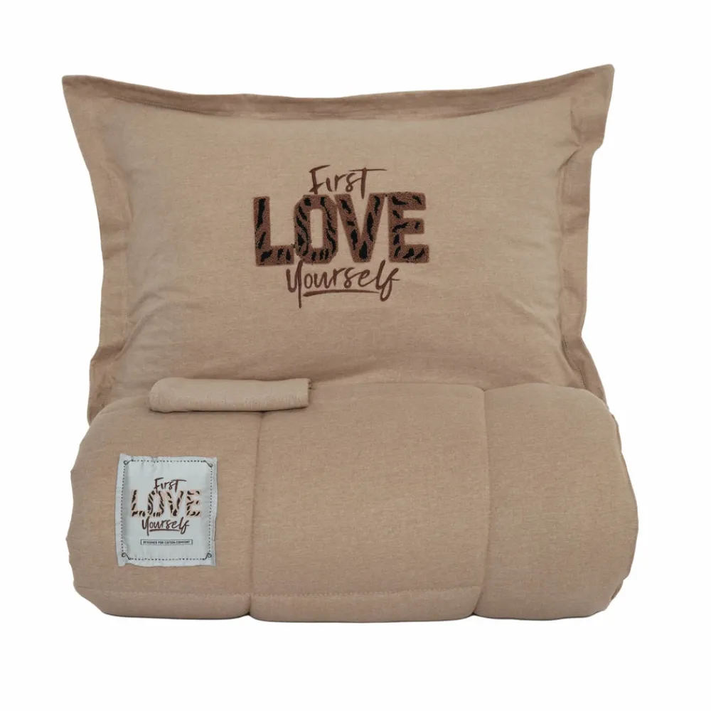 Clearance Home Motto 100% Turkish Cotton Comfort Bedding Set, Double, Beige Bedding Sets|Duvet Cover Sets