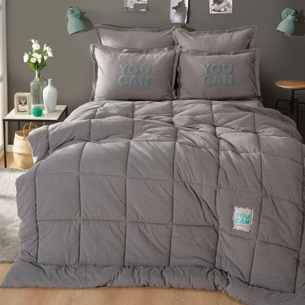 New Home Motto Cotton Comfort Bedding Set, Double, Grey Bedding Sets