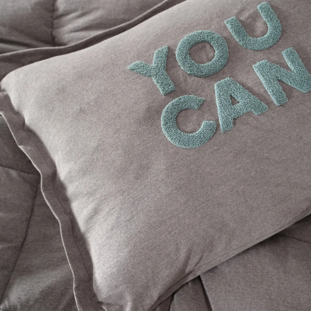 New Home Motto Cotton Comfort Bedding Set, Double, Grey Bedding Sets