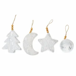 Home New Year Christmas Puffy Tree Decoration Set, 4 Piece, 8cm, White Gold Ornaments