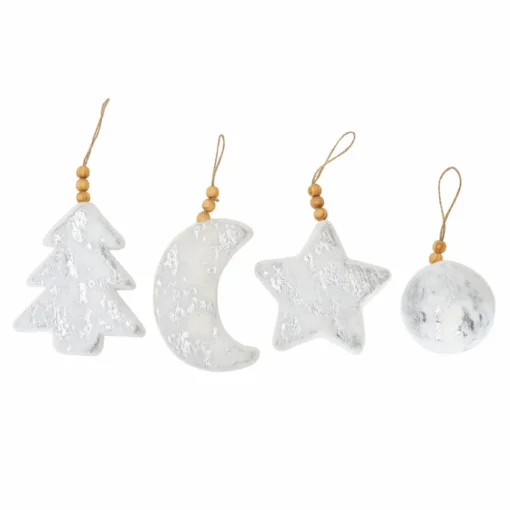 Home New Year Christmas Puffy Tree Decoration Set, 4 Piece, 8cm, White Gold Ornaments
