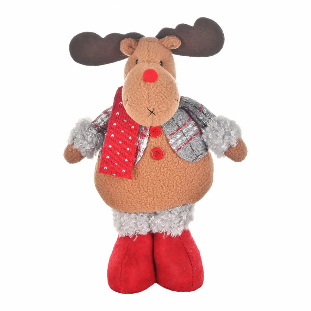 Outlet Home New Year Christmas Standing Reindeer Plush Toy Decoration, 32cm, Multi Ornaments