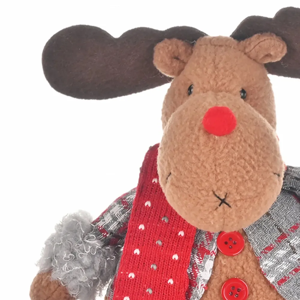 Outlet Home New Year Christmas Standing Reindeer Plush Toy Decoration, 32cm, Multi Ornaments