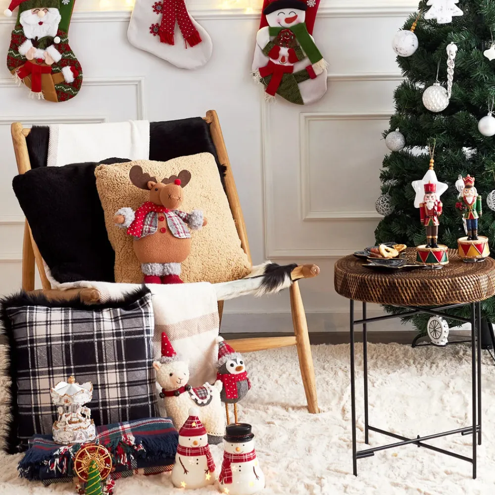 Outlet Home New Year Christmas Standing Reindeer Plush Toy Decoration, 32cm, Multi Ornaments