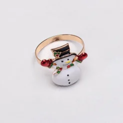 New Home New Year Christmas Snowman Metal Napkin Ring Set, 2 Piece, Multi Napkin Rings