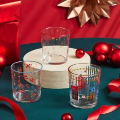 Clearance Home New Year Christmas 3-Piece Butcher's Broom Glass Tumbler Set, 380ml, Multi Tumbler Glasses
