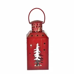 Online Home New Year Christmas Tree Metal Decorative Led Light Lantern, 13cm, Red Ornaments