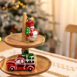 Home New Year Christmas Gift Truck & Snowman Tree Decoration Set, 2 Piece, 11cm, Multi Ornaments