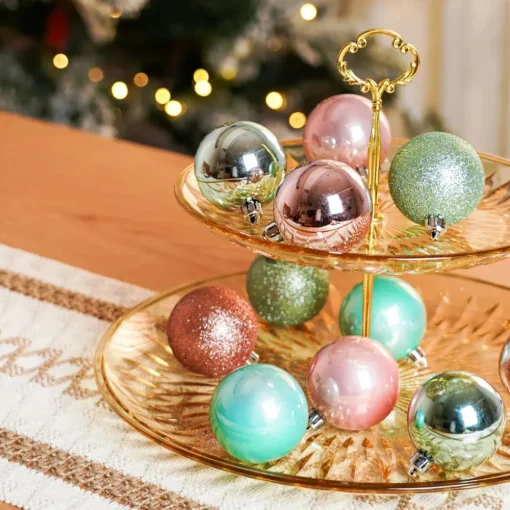 Sale Home New Year Christmas Minty Pinky Tree Bauble Set, 12 Piece, 6cm, Multi Ornaments