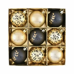 Home New Year Christmas Leopard Tree Bauble Set, 9 Piece, 6cm, Multi Ornaments