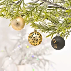 Home New Year Christmas Leopard Tree Bauble Set, 9 Piece, 6cm, Multi Ornaments