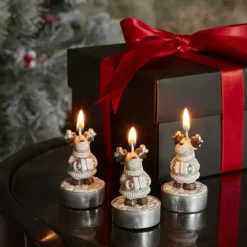 Outlet Home New Year Reindeer 3-Piece Tealight Candles, Beige Candles