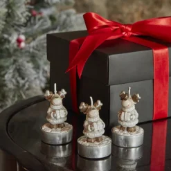 Outlet Home New Year Reindeer 3-Piece Tealight Candles, Beige Candles