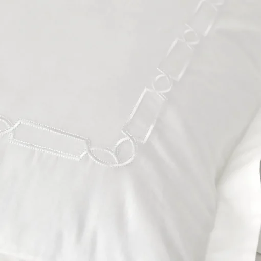 Online Home Nimes Percale Embroidered 100% Turkish Cotton Duvet Cover Set, Double, White Duvet Cover Sets