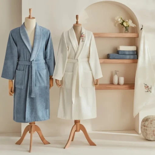 Best Home Nita 5-Piece 100% Turkish Cotton Family Bathroom Set, Blue - Offwhite Bathrobes
