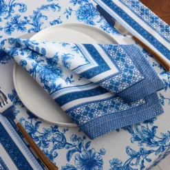 Outlet Home Rosario Care Free 2-Piece Fabric Napkin, 45X45cm, Blue White Paper Napkins