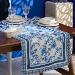 Hot Home Rosario Care-Free Runner, 45X150cm, Blue White Tablecloths