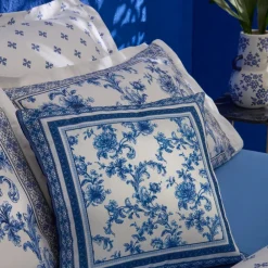 Online Home Rosario Filled Cushion, 45cmx45cm, Blue White Cushions
