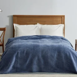 Best Home Sandra Herringbone Pattern Blanket, 200x220cm, Double, Indigo Throws & Blankets