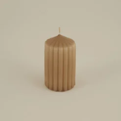 New Home Stripped Pillar Candle, 7x12cm, Light Brown Candles