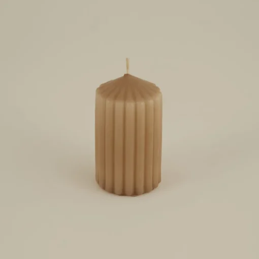 New Home Stripped Pillar Candle, 7x12cm, Light Brown Candles