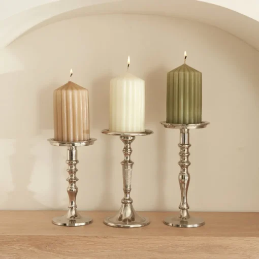New Home Stripped Pillar Candle, 7x12cm, Light Brown Candles