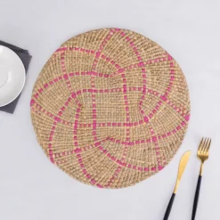 Outlet Home Wilton Placemat Set, 2 Piece, 38cm, Straw Pink Placemats
