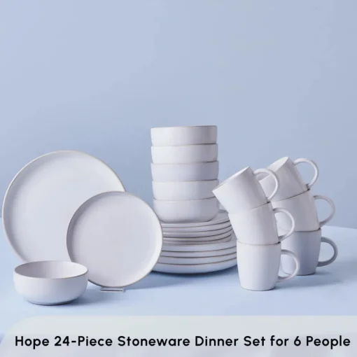 Discount Hope 24-Piece Stoneware Dinner Set for 6 People, White Gold See All Dinner Sets|Stoneware Dinner Sets